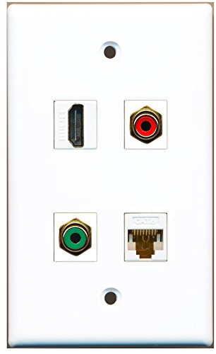 RiteAV - 1 Port HDMI 1 Port RCA Red 1 Port RCA Green 1 Port Cat6 Ethernet White Wall Plate