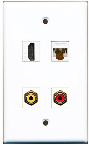 RiteAV - 1 Port HDMI 1 Port RCA Red 1 Port RCA Yellow 1 Port Cat6 Ethernet White Wall Plate