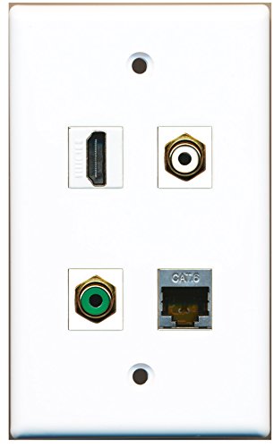 RiteAV - 1 Port HDMI 1 Port RCA White 1 Port RCA Green 1 Port Shielded Cat6 Ethernet Wall Plate