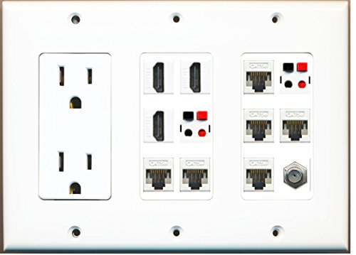 RiteAV - (3 Gang) 15A Power Outlet 3 HDMI Coax 6 Cat5e 2 Speaker Jack Wall Plate White