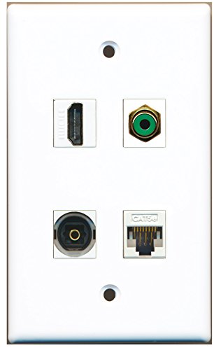 RiteAV - 1 Port HDMI 1 Port RCA Green 1 Port Toslink 1 Port Cat5e Ethernet White Wall Plate