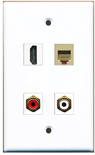 RiteAV - 1 Port HDMI 1 Port RCA Red 1 Port RCA White 1 Port Phone RJ11 RJ12 Beige Wall Plate