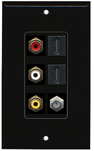 RiteAV - (1 Gang Decorative) Rca Composite (Black) 2 Hdmi Coax Black Wall Plate