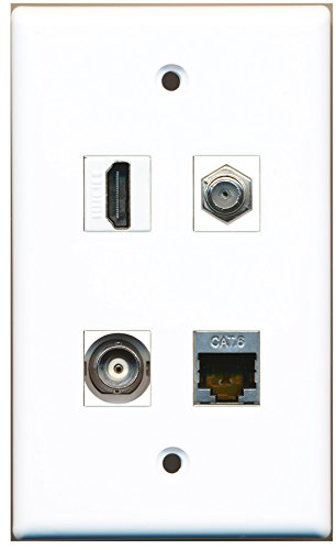 RiteAV - 1 Port HDMI 1 Port Coax Cable TV- F-Type 1 Port Shielded Cat6 Ethernet 1 Port BNC Wall Plate