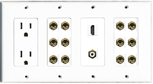 RiteAV - (4 Gang) 15A Power Outlet HDMI RCA White 12 Banana Wall Plate White