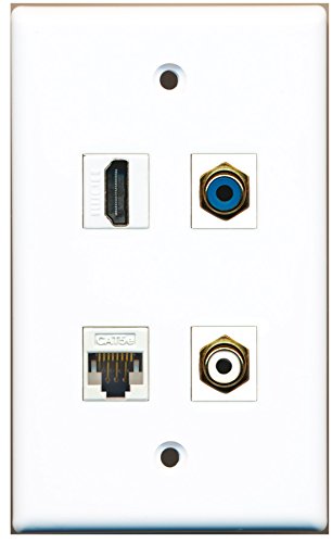 RiteAV - 1 Port HDMI 1 Port RCA White 1 Port RCA Blue 1 Port Cat5e Ethernet White Wall Plate