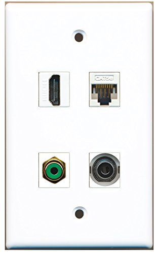 RiteAV - 1 Port HDMI 1 Port RCA Green 1 Port 3.5mm 1 Port Cat5e Ethernet White Wall Plate