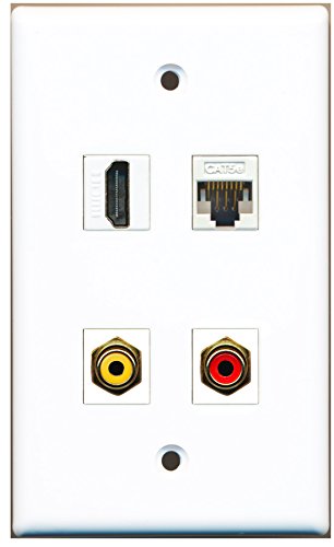 RiteAV - 1 Port HDMI 1 Port RCA Red 1 Port RCA Yellow 1 Port Cat5e Ethernet White Wall Plate