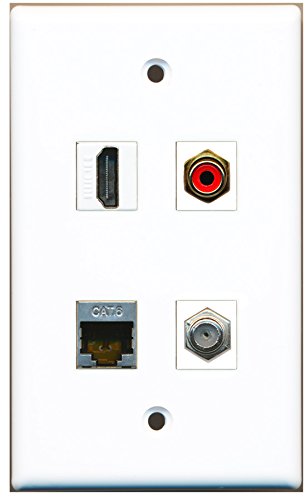 RiteAV - 1 Port HDMI 1 Port RCA Red 1 Port Coax Cable TV- F-Type 1 Port Shielded Cat6 Ethernet Wall Plate