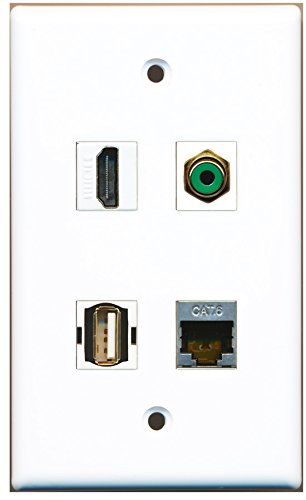 RiteAV - 1 Port HDMI 1 Port RCA Green 1 Port USB A-A 1 Port Shielded Cat6 Ethernet Wall Plate