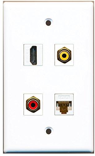 RiteAV - 1 Port HDMI 1 Port RCA Red 1 Port RCA Yellow 1 Port Cat6 Ethernet White Wall Plate