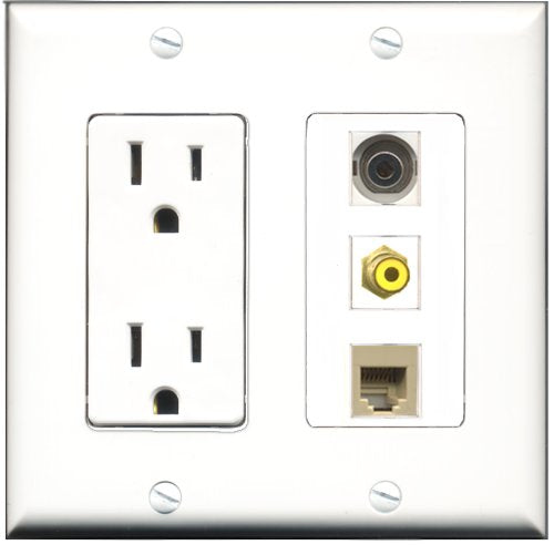 RiteAV - 15 Amp Power Outlet 1 Port RCA Yellow 1 Port Phone Beige 1 Port 3.5mm Decorative Wall Plate