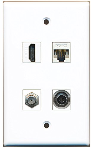 RiteAV - 1 Port HDMI 1 Port Coax Cable TV- F-Type 1 Port 3.5mm 1 Port Cat5e Ethernet White Wall Plate