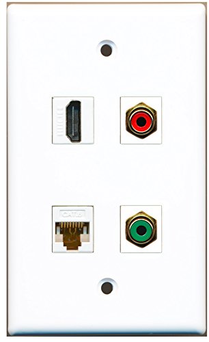 RiteAV - 1 Port HDMI 1 Port RCA Red 1 Port RCA Green 1 Port Cat6 Ethernet White Wall Plate