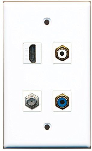 RiteAV - 1 Port HDMI 1 Port RCA White 1 Port RCA Blue 1 Port Coax Cable TV- F-Type Wall Plate