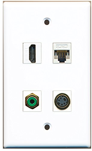 RiteAV - 1 Port HDMI 1 Port RCA Green 1 Port S-Video 1 Port Cat5e Ethernet White Wall Plate