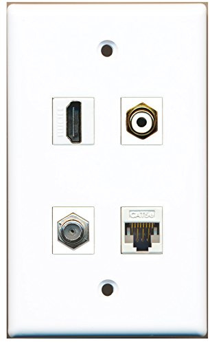 RiteAV - 1 Port HDMI 1 Port RCA White 1 Port Coax Cable TV- F-Type 1 Port Cat5e Ethernet White Wall Plate