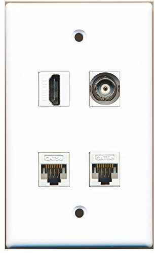 RiteAV - 1 Port HDMI 1 Port BNC 2 Port Cat5e Ethernet White Wall Plate