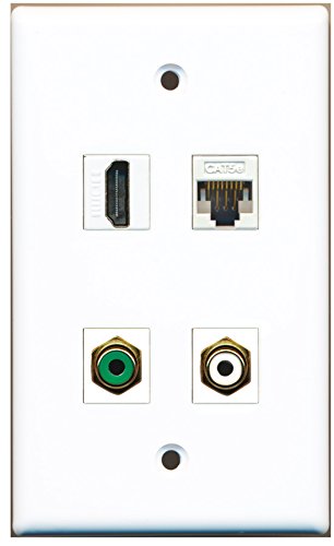 RiteAV - 1 Port HDMI 1 Port RCA White 1 Port RCA Green 1 Port Cat5e Ethernet White Wall Plate