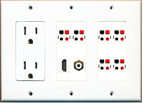 RiteAV - (3 Gang) 15A Power Outlet HDMI RCA White 6 Speaker Jack Wall Plate White