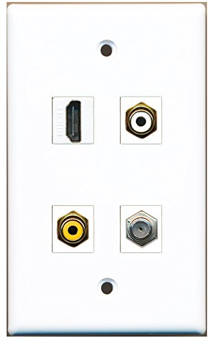 RiteAV - 1 Port HDMI 1 Port RCA White 1 Port RCA Yellow 1 Port Coax Cable TV- F-Type Wall Plate