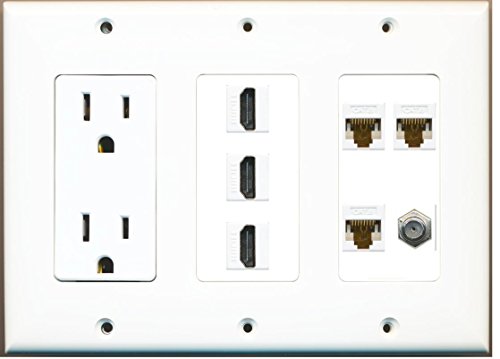 RiteAV - (3 Gang) 15A Power Outlet 3 HDMI Coax 3 Cat6 White Wall Plate White