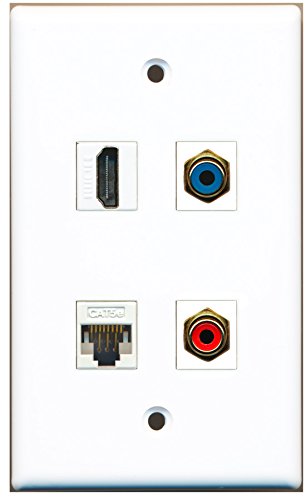 RiteAV - 1 Port HDMI 1 Port RCA Red 1 Port RCA Blue 1 Port Cat5e Ethernet White Wall Plate