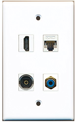 RiteAV - 1 Port HDMI 1 Port RCA Blue 1 Port Toslink 1 Port Cat5e Ethernet White Wall Plate