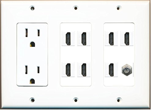 RiteAV - (3 Gang) 15A Power Outlet 7 HDMI Coax Wall Plate White