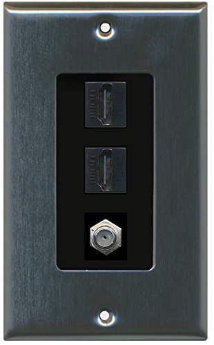 RiteAV - (1 Gang Decorative) 2 Hdmi Black Coax Black Wall Plate Stainless (Black Insert)