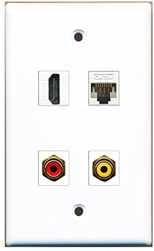 RiteAV - 1 Port HDMI 1 Port RCA Red 1 Port RCA Yellow 1 Port Cat5e Ethernet White Wall Plate