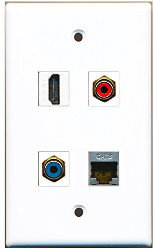 RiteAV - 1 Port HDMI 1 Port RCA Red 1 Port RCA Blue 1 Port Shielded Cat6 Ethernet Wall Plate