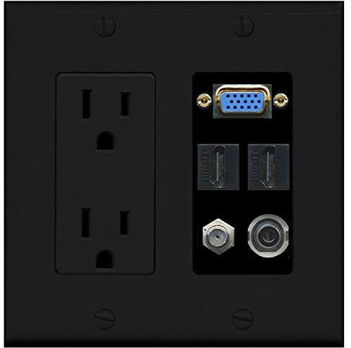 RiteAV (2 Gang) 15A Power Outlet Svga 3.5mm 2 HDMI Coax Wall Plate Black