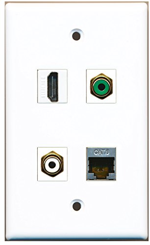 RiteAV - 1 Port HDMI 1 Port RCA White 1 Port RCA Green 1 Port Shielded Cat6 Ethernet Wall Plate