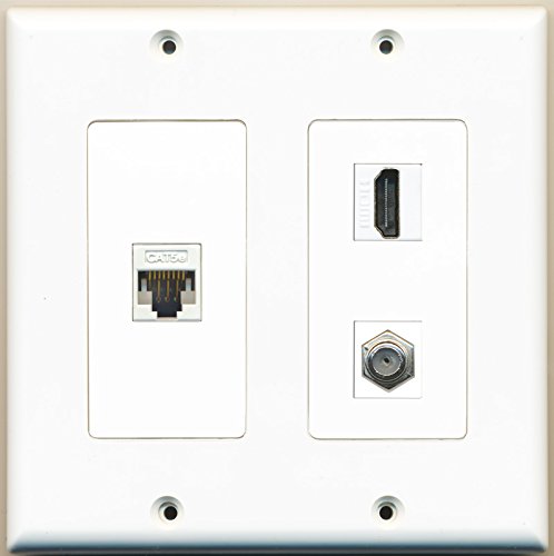 RiteAV - 1 Port HDMI 1 Port Coax Cable TV- F-Type 1 Port Cat5e Ethernet White - 2 Gang Wall Plate