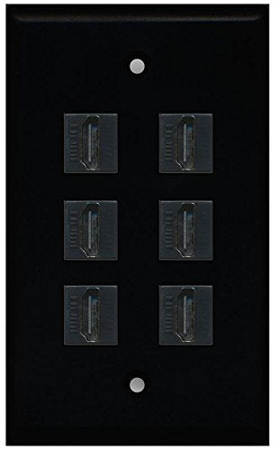 RiteAV (1 Gang Flat) 6 HDMI Black Wall Plate Black