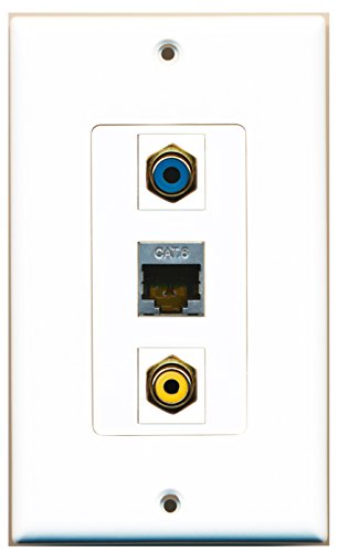 RiteAV - 1 Port RCA Yellow and 1 Port RCA Blue and 1 Port Shielded Cat6 Ethernet Decorative Wall Plate Decorative