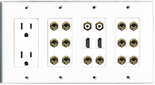 RiteAV - (4 Gang) 15A Power Outlet 2 HDMI 2 RCA White 14 Banana Wall Plate White