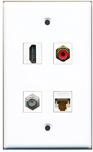 RiteAV - 1 Port HDMI 1 Port RCA Red 1 Port Coax Cable TV- F-Type 1 Port Cat6 Ethernet White Wall Plate