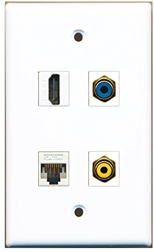 RiteAV - 1 Port HDMI 1 Port RCA Yellow 1 Port RCA Blue 1 Port Cat5e Ethernet White Wall Plate