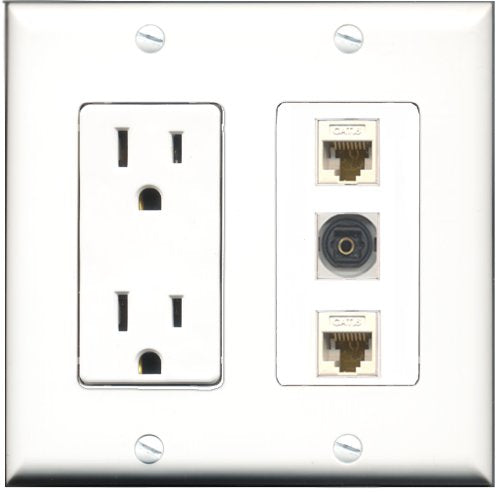 RiteAV - 15 Amp Power Outlet 1 Port Toslink 2 Port Cat6 Ethernet Ethernet White Decorative Wall Plate