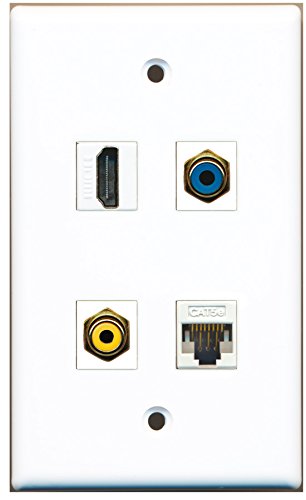 RiteAV - 1 Port HDMI 1 Port RCA Yellow 1 Port RCA Blue 1 Port Cat5e Ethernet White Wall Plate