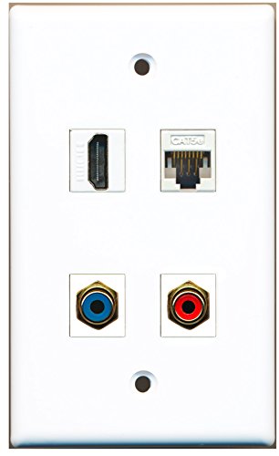 RiteAV - 1 Port HDMI 1 Port RCA Red 1 Port RCA Blue 1 Port Cat5e Ethernet White Wall Plate