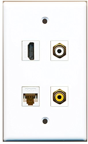 RiteAV - 1 Port HDMI 1 Port RCA White 1 Port RCA Yellow 1 Port Cat6 Ethernet White Wall Plate