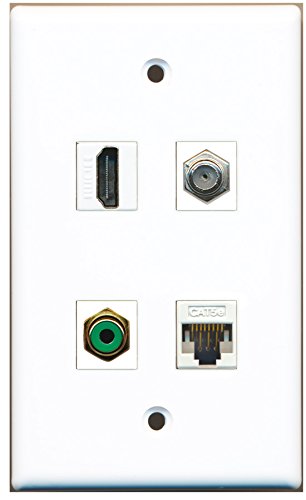 RiteAV - 1 Port HDMI 1 Port RCA Green 1 Port Coax Cable TV- F-Type 1 Port Cat5e Ethernet White Wall Plate